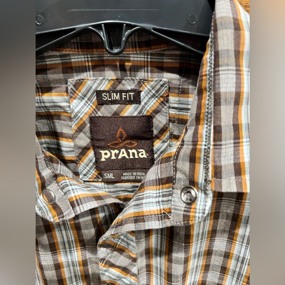 Prana Snap Front Shirt‎ Plaid Slim Fit Casual Long Sleeve. Size Small - Picture 2 of 7